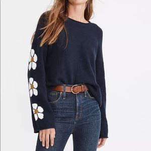 Madewell Navy Sweater with White Floral Design